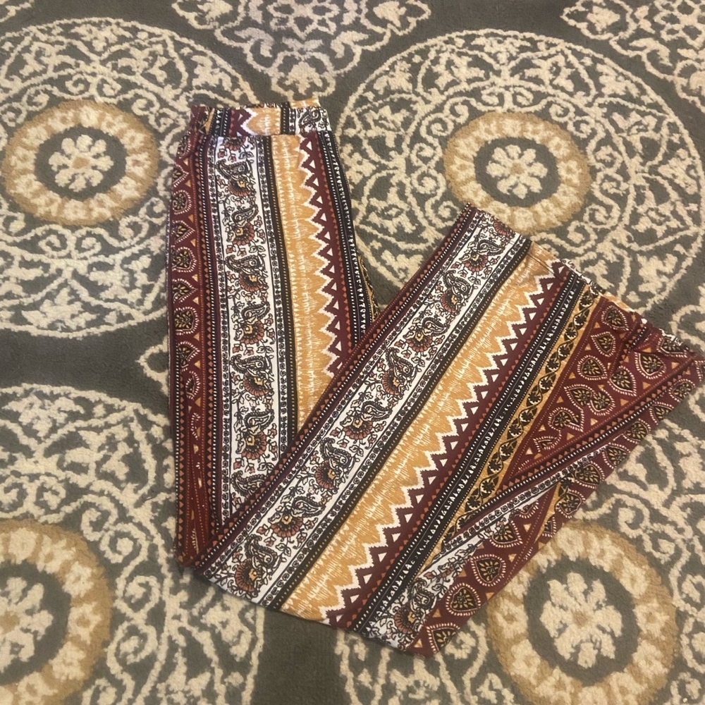 Maroon and Yellow Flared Eye Candy Leggings